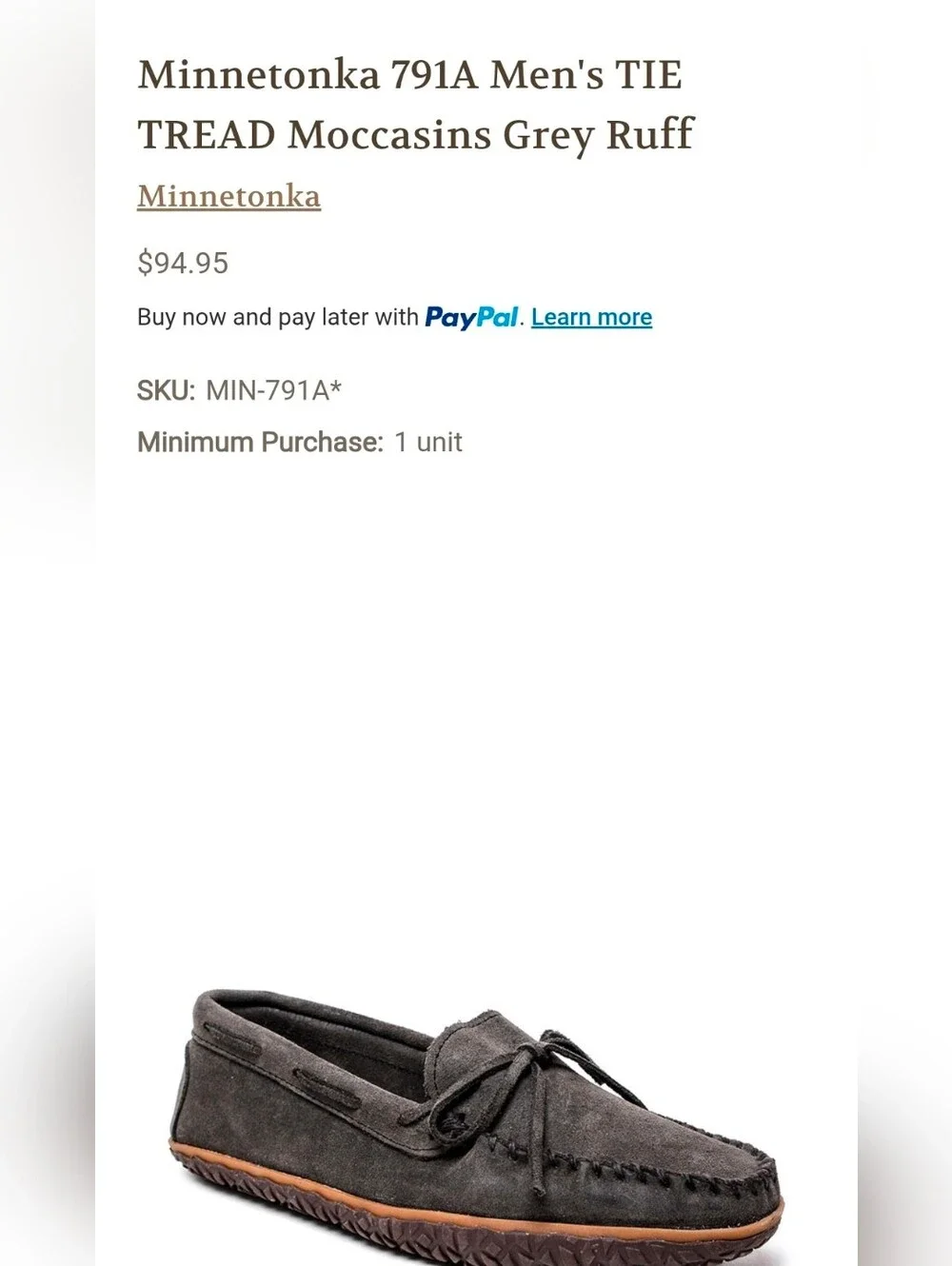 Minnetonka Grey Suede Slipper Size 10